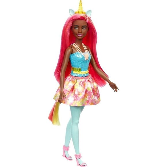 Barbie Dreamtopia Unicorn Doll Pink & Yellow Hair, Skirt, Removable Unicorn Tail - Picture 4 of 5